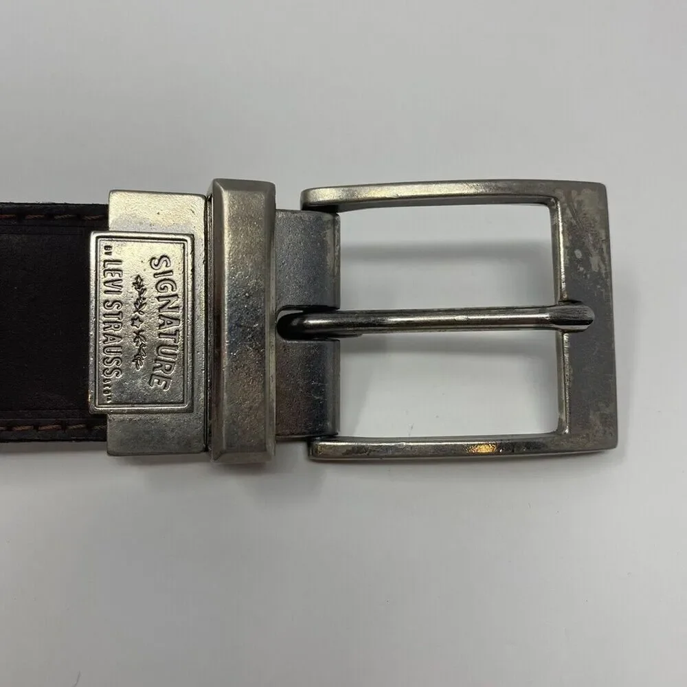 LEVI’S Signature Men’s 40 Reversible Casual Belt Black Dark Brown Bonded Leather